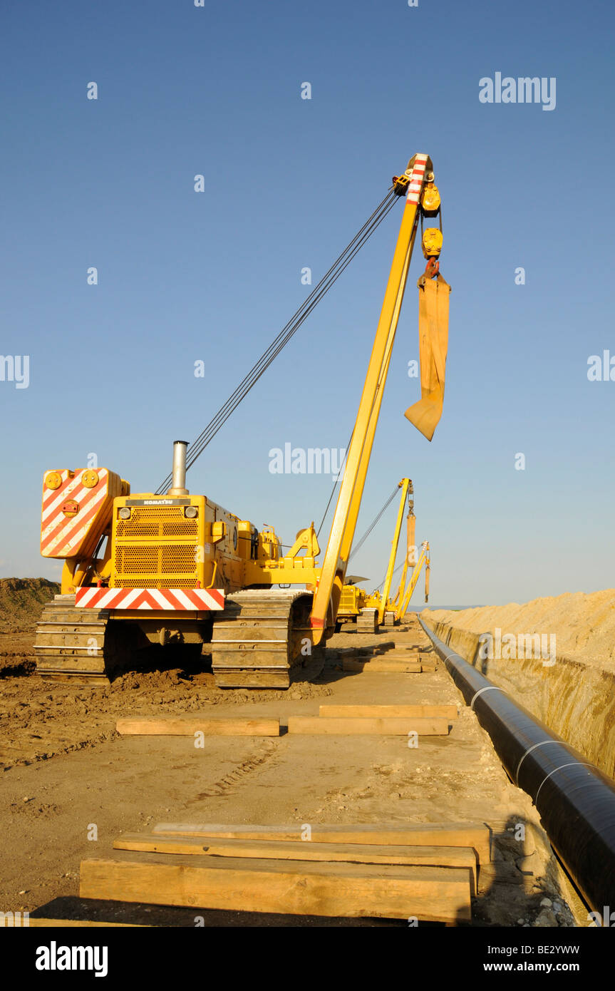 Construction machine for laying a pipeline, Marchfeld, Lower Austria, Austria, Europe Stock Photo