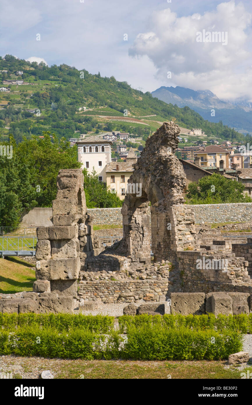 Roman theater, Teatro Romano, Anfiteatro Romano, Aosta, Aosta Valley, Valle d'Aosta, Italy, Europe Stock Photo