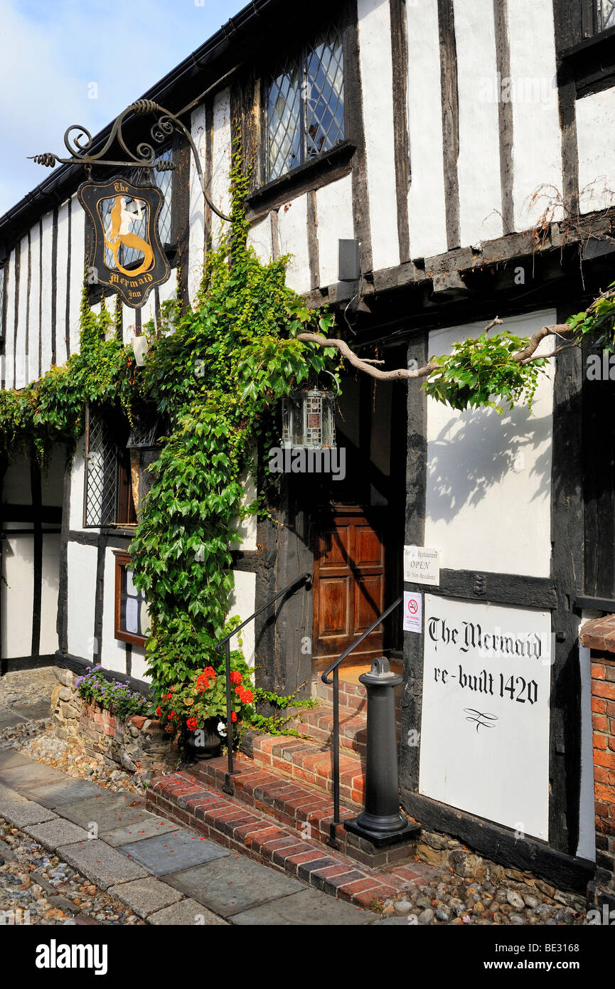 The Mermaid Inn in the old town of Rye, built around 1420, East Sussex, England, UK, Europe Stock Photo