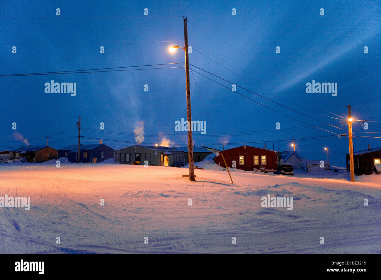 Gojahaven is a town in the far north of canada where 1000 IInuits are living. During wintertimes the average temperatures are ar Stock Photo