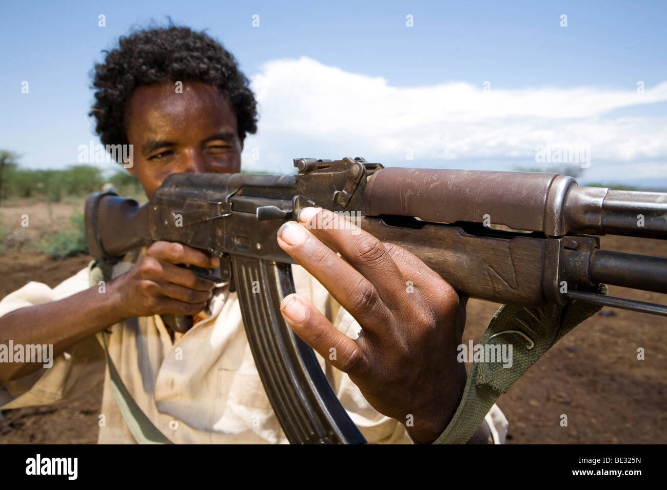 Ethiopian people living in the North of the country are related to Somali people. They are nomadic and live from cattle farming. Stock Photo