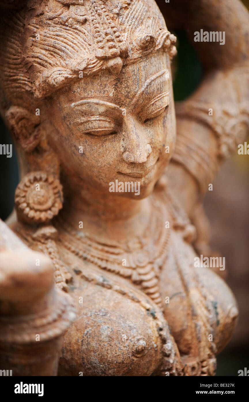 Indian hindu goddess deity stone temple statue. Andhra Pradesh, India