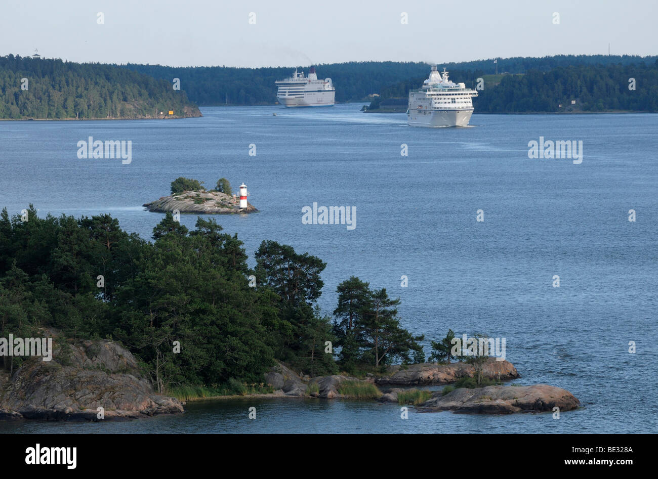 Cruise ships in the archipelago with islands, Stockholm, Sweden, Europe