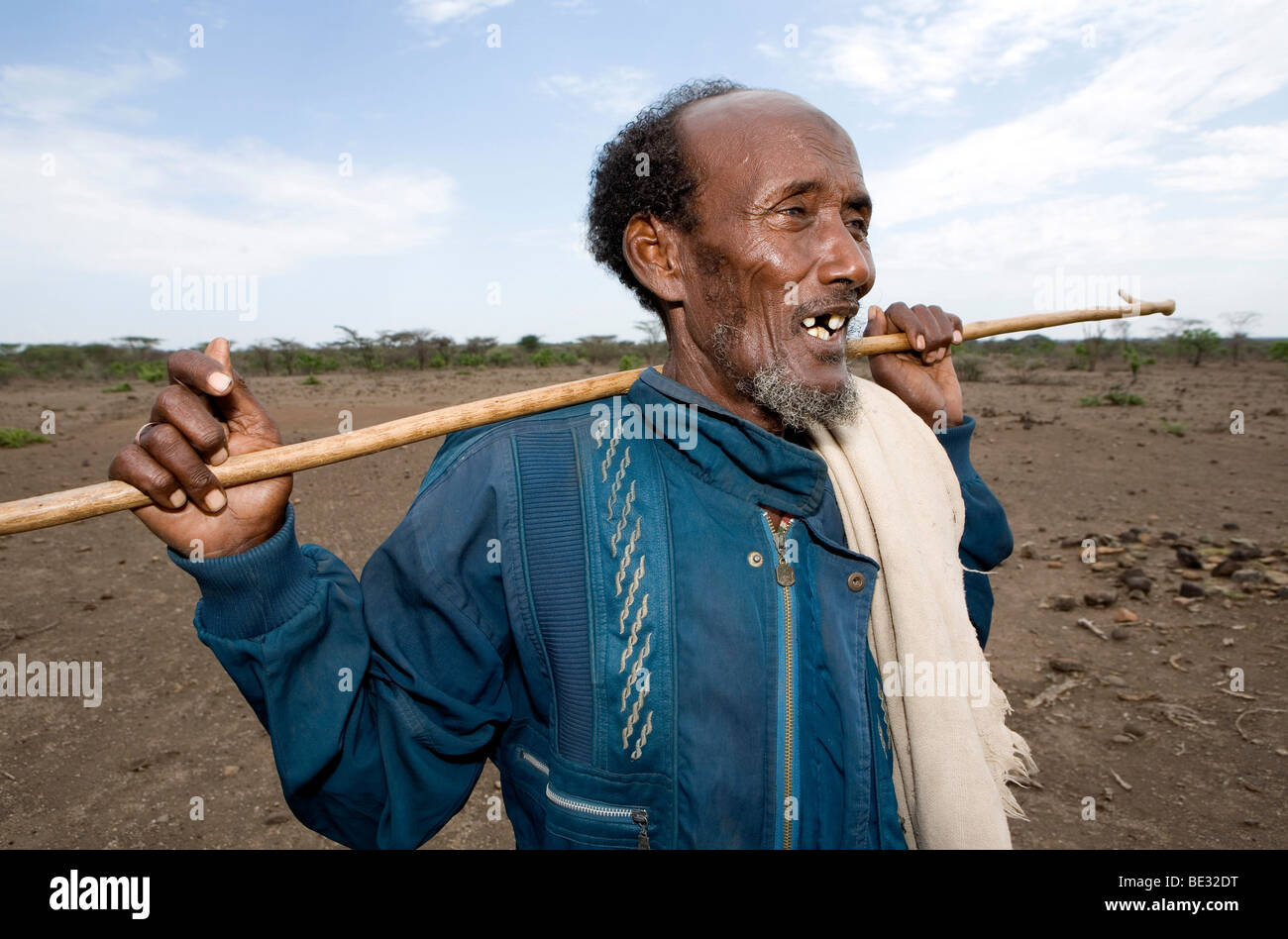Ethiopian people living in the North of the country are related to Somali people. They are nomadic and live from cattle farming. Stock Photo