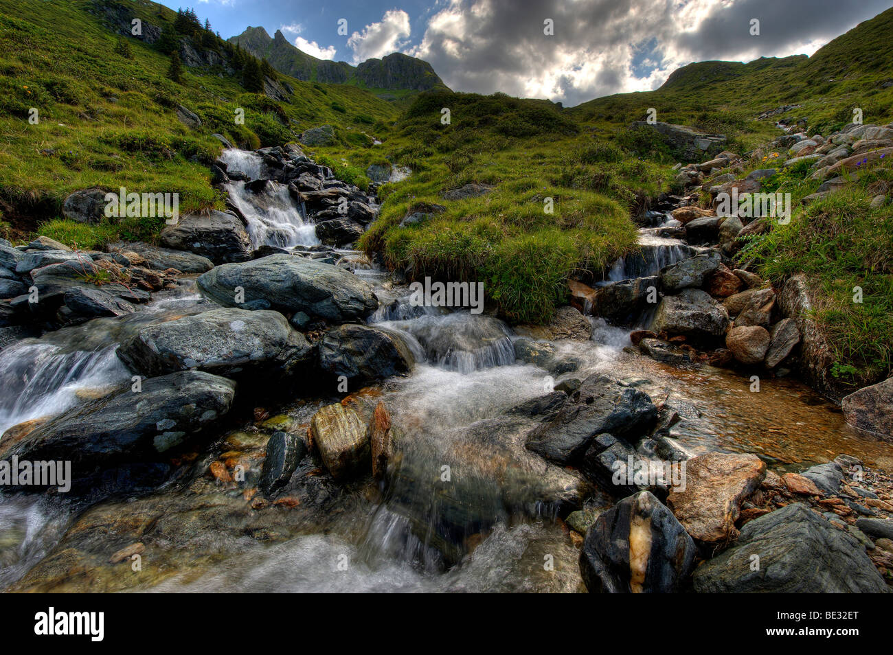 Mountain stream, Gaschurn, Montafon, Vorarlberg, Austria, Europe Stock Photo