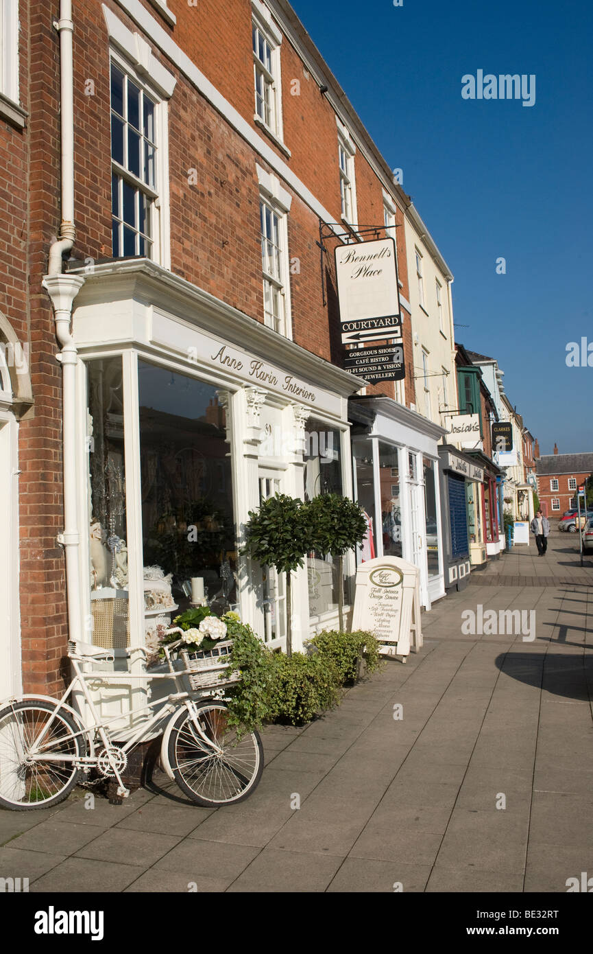 Empty street and shops Market Harborough, Leicestershire Stock Photo