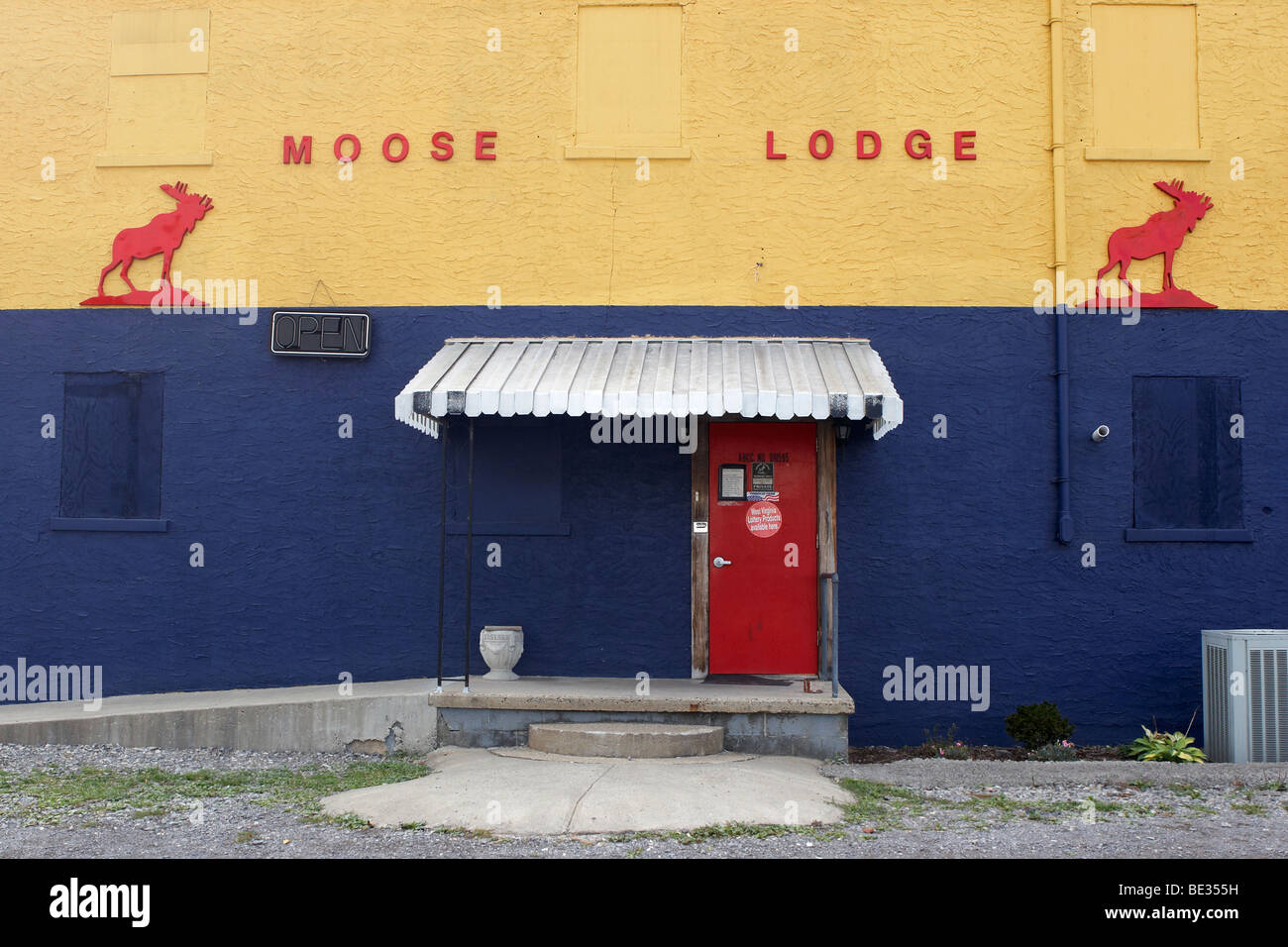 The colorful exterior of a Moose Lodge in Richwood, West Virginia Stock