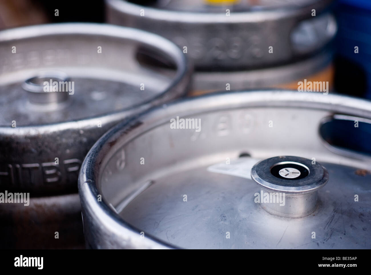 A close up of some metal beer kegs Stock Photo Alamy