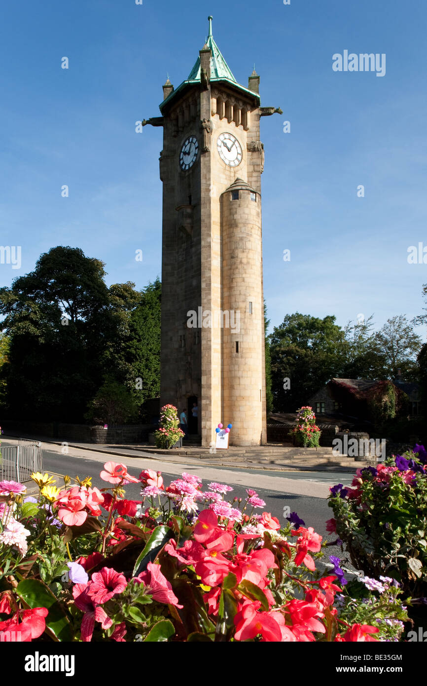 Detail of an Art Nouveau clock tower at Lindley near Huddersfield in