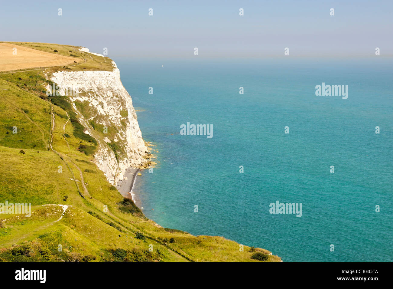 View of the White Cliffs of Dover and across the Channel, Kent, England, UK, Europe Stock Photo