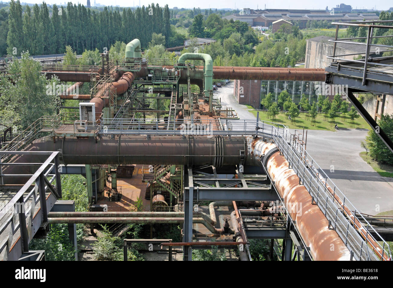 Blast furnace in the Landschaftspark Duisburg-Nord landscape park, a former Thyssen blast furnace plant in Meiderich, Duisburg, Stock Photo