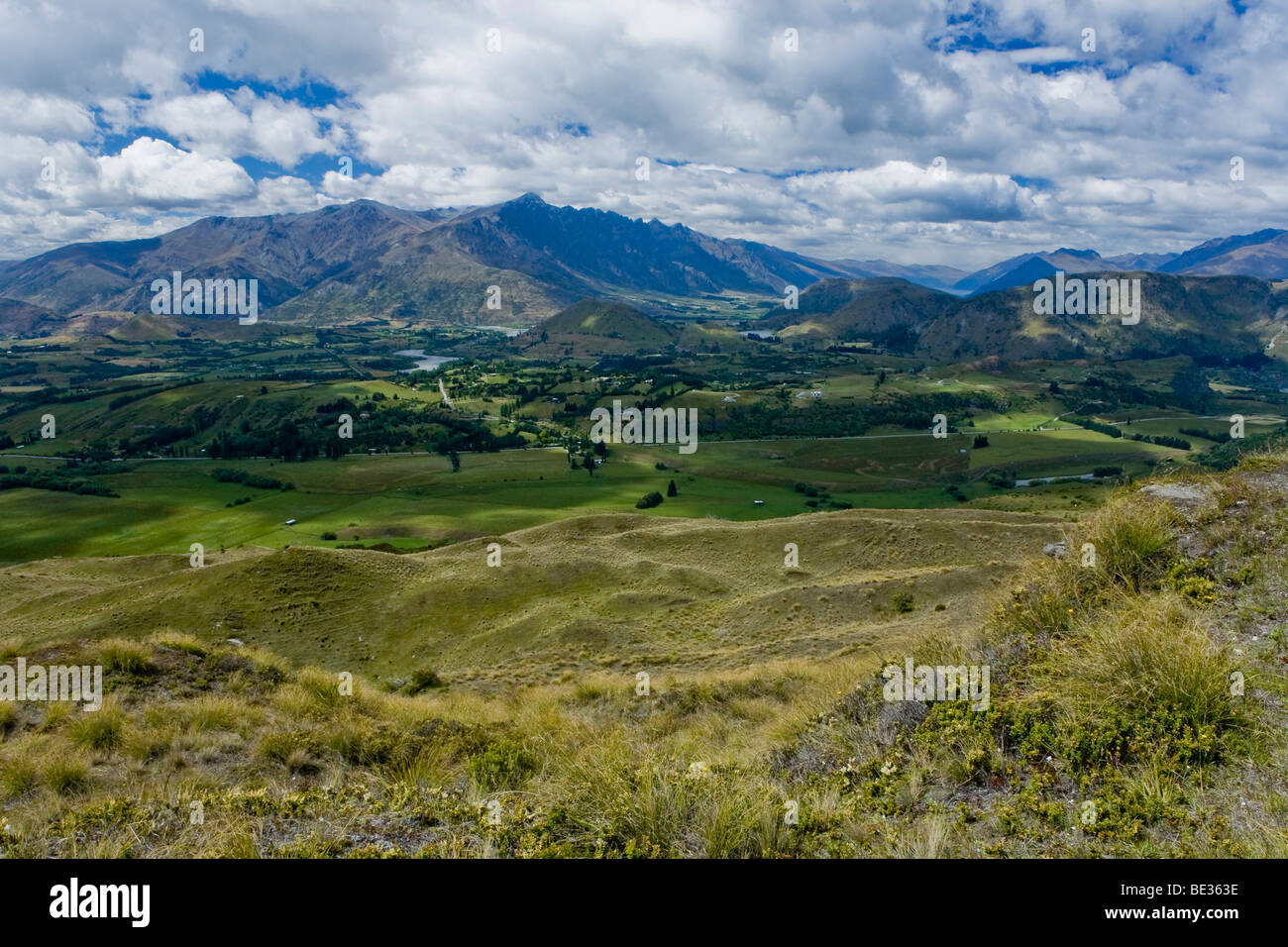 Overlooking the valley of Frankton, Queenstown, Otago, South Island, New Zealand Stock Photo