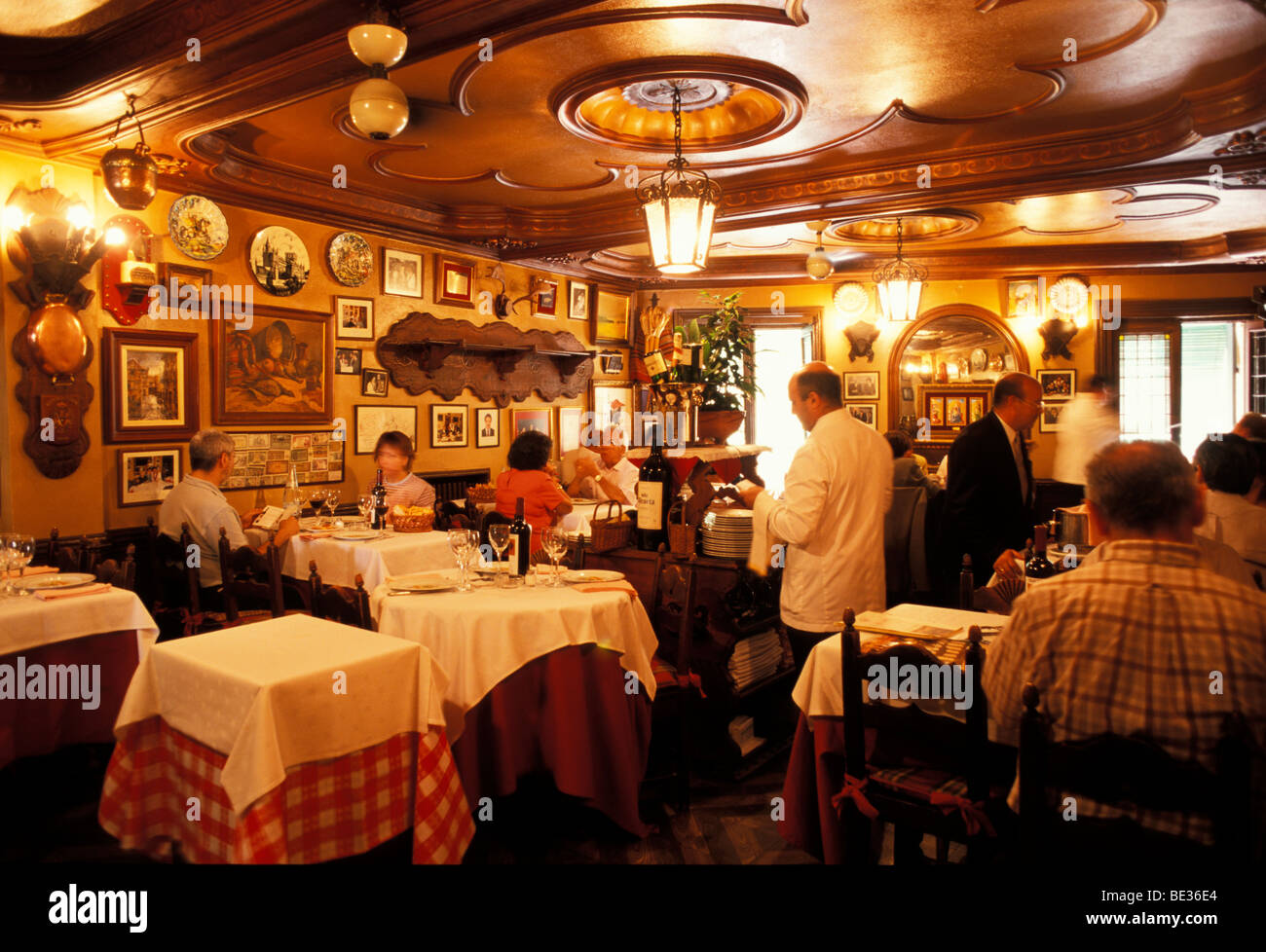 Dining hall in the 'El Duque' Restaurant Segovia, Castilla Province, Spain, Europe Stock Photo