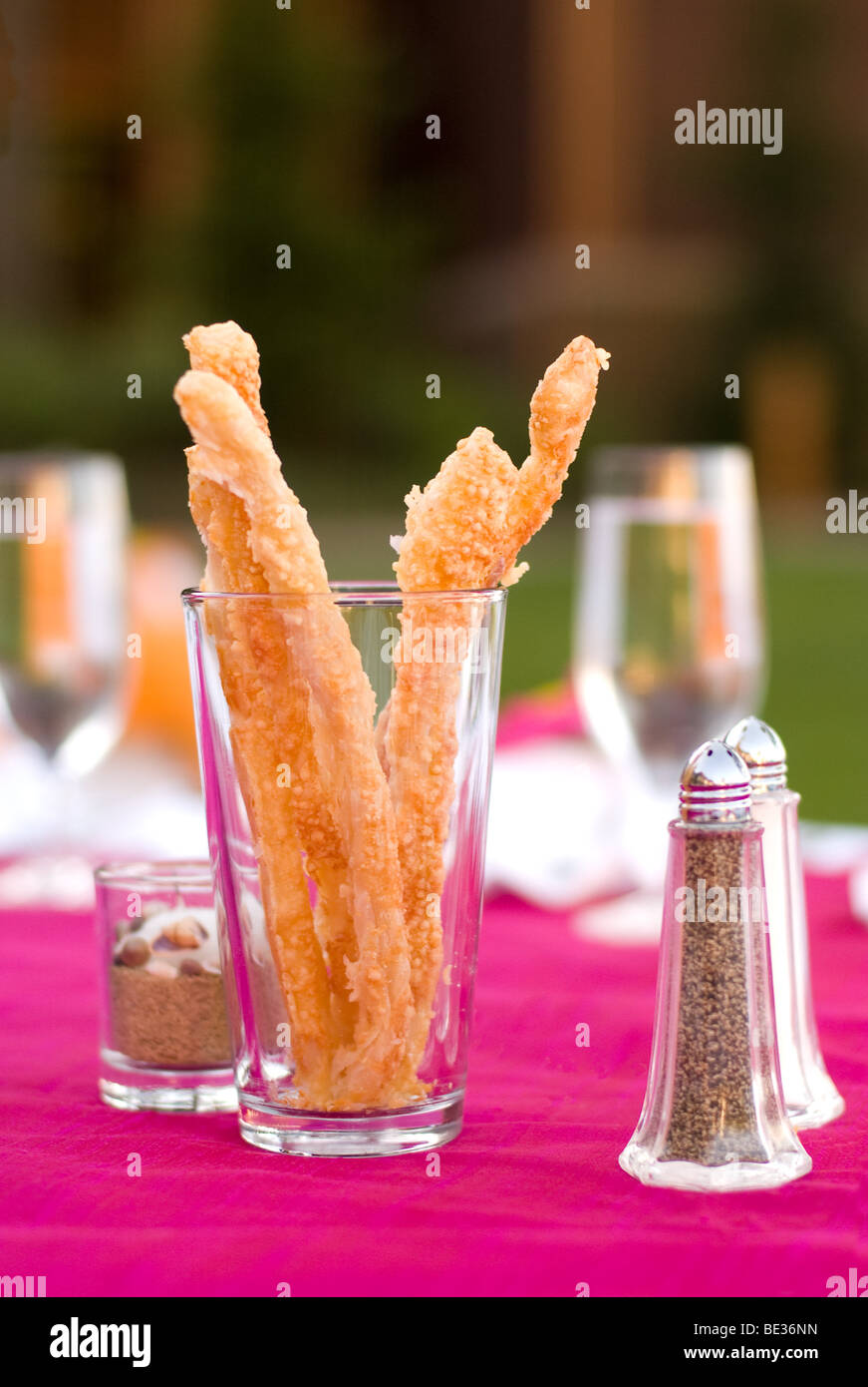 Bread sticks on dining table Stock Photo Alamy