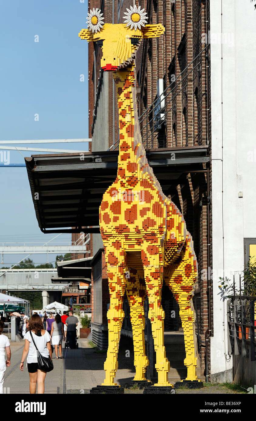 Giant giraffe made of Lego bricks, eye-catcher in front of the Legoland