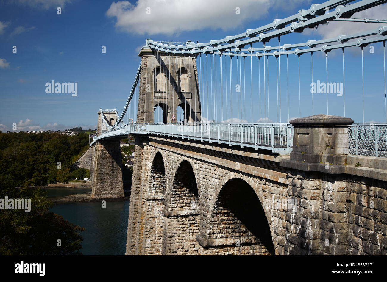 Menai Suspension Bridge, Bangor, Wales, UK Stock Photo