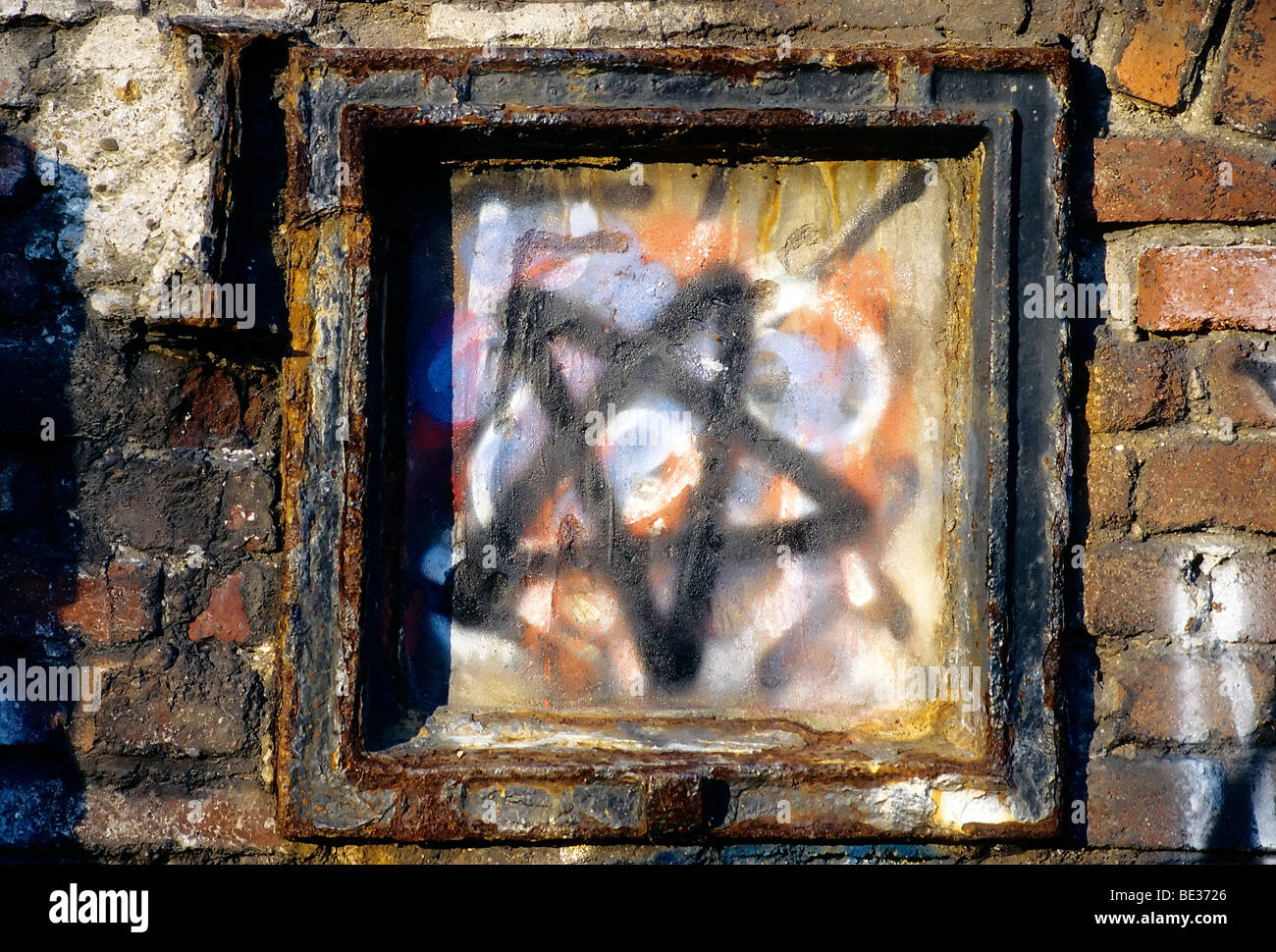 Graffiti star sprayed by vandals, Carl Colliery, Altenessen, Essen, Ruhr Area, North Rhine-Westphalia, Germany, Europe Stock Photo