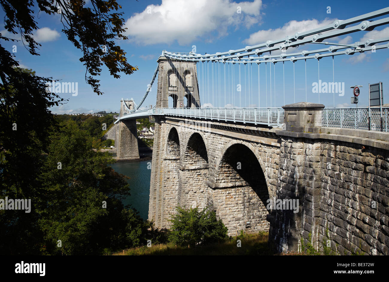 Menai Suspension Bridge, Bangor, Wales, UK Stock Photo
