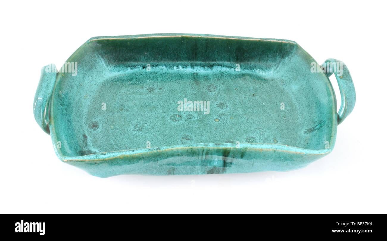 Hand made green stoneware ceramic tray Stock Photo Alamy