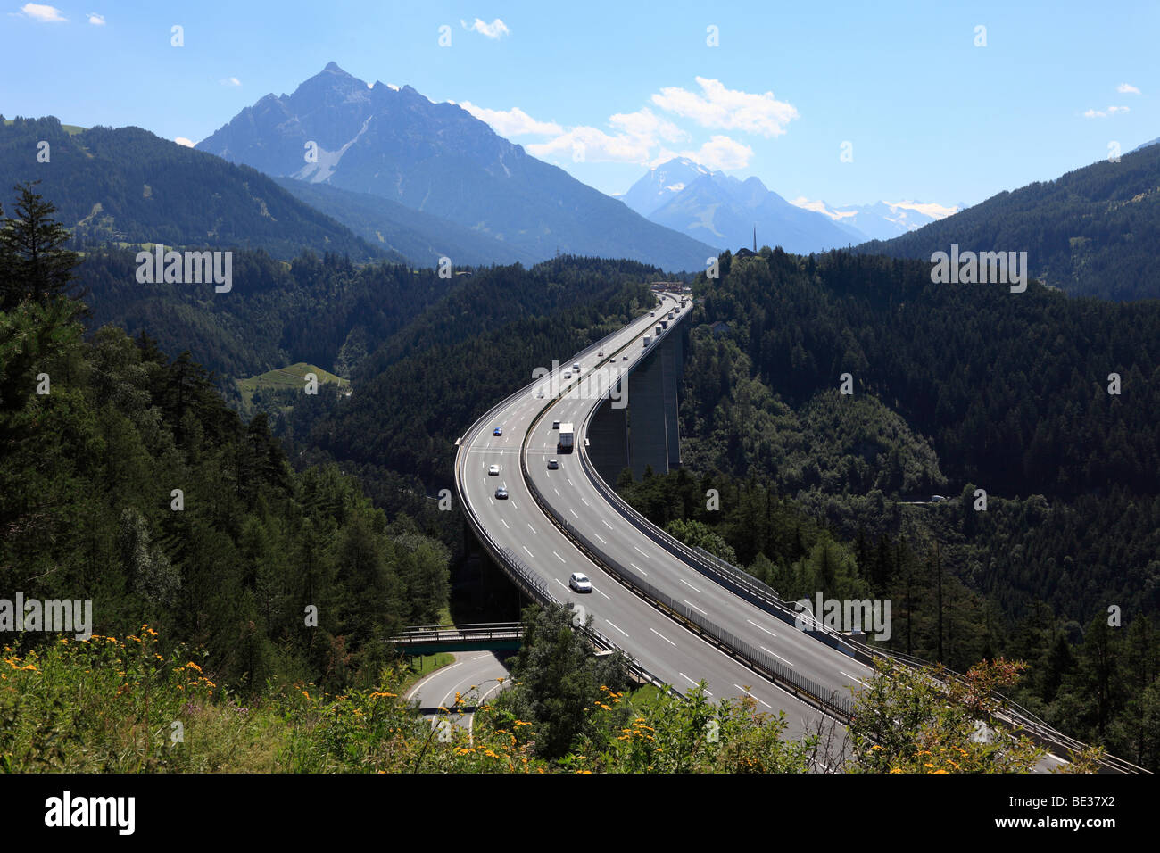 Europabruecke bridge in the Wipptal valley, Brennerautobahn motorway, Tyrol, Austria, Europe Stock Photo