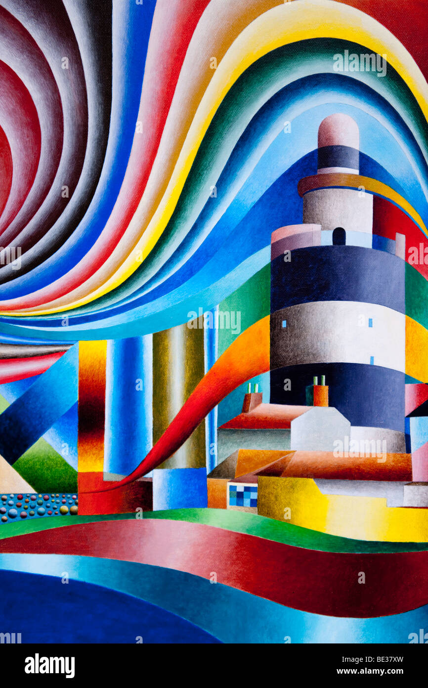 Colored acrylic picture of Hook's Head Lighthouse, County Wexford, Ireland, artist Gerhard Kraus, Kriftel, Germany Stock Photo