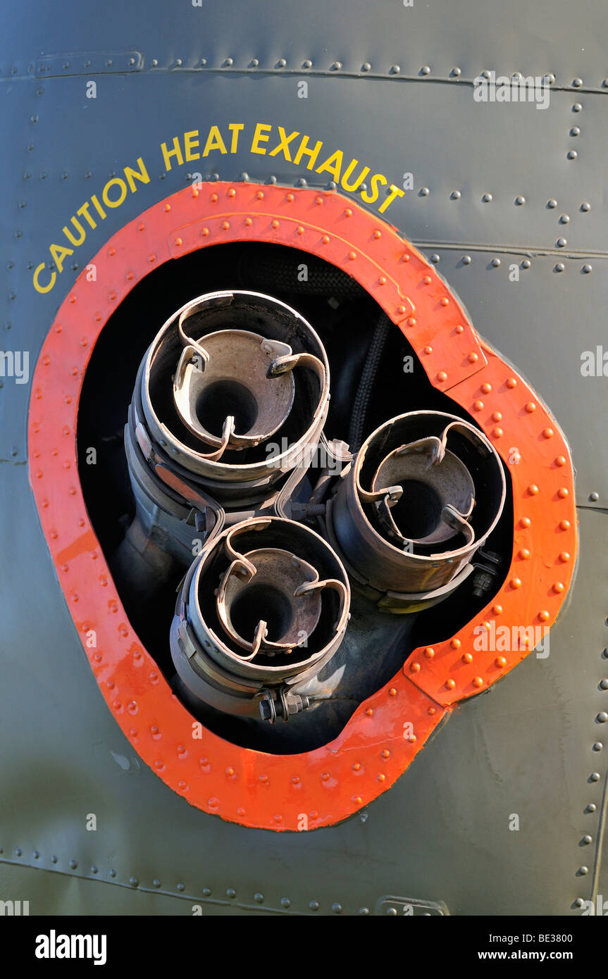 Exhaust tailpipes of a Sikorsky S-58C transport helicopter, Germany, Europe Stock Photo