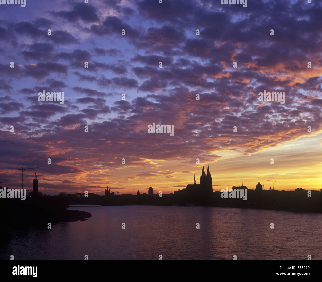 Panoramic view, sunset, Cologne, North Rhine-Westphalia, Germany, Europe Stock Photo