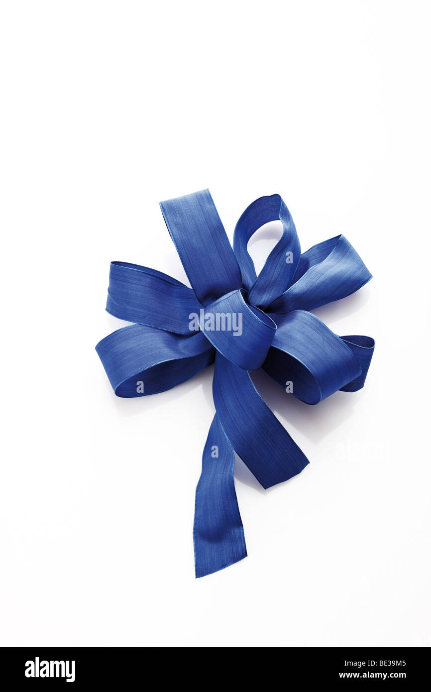 Blue gift ribbon in a bow Stock Photo
