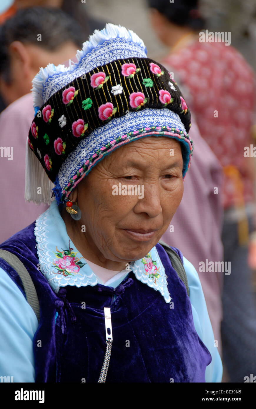 Portrait, ethnology, Women of the Bai ethnic group, colorful hat, Dali, Yunnan Province, People's Republic of China, Asia Stock Photo