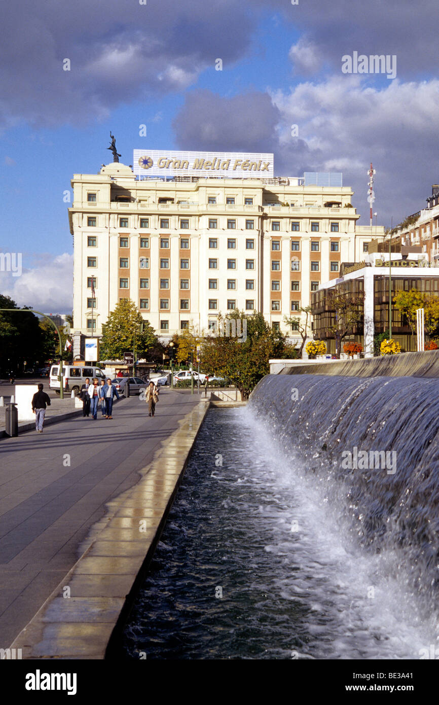 Gran Melia Fenix Hotel, fountain at the Centro Cultural de la Villa de Madrid, Plaza de Colon, Madrid, Spain, Europe Stock Photo