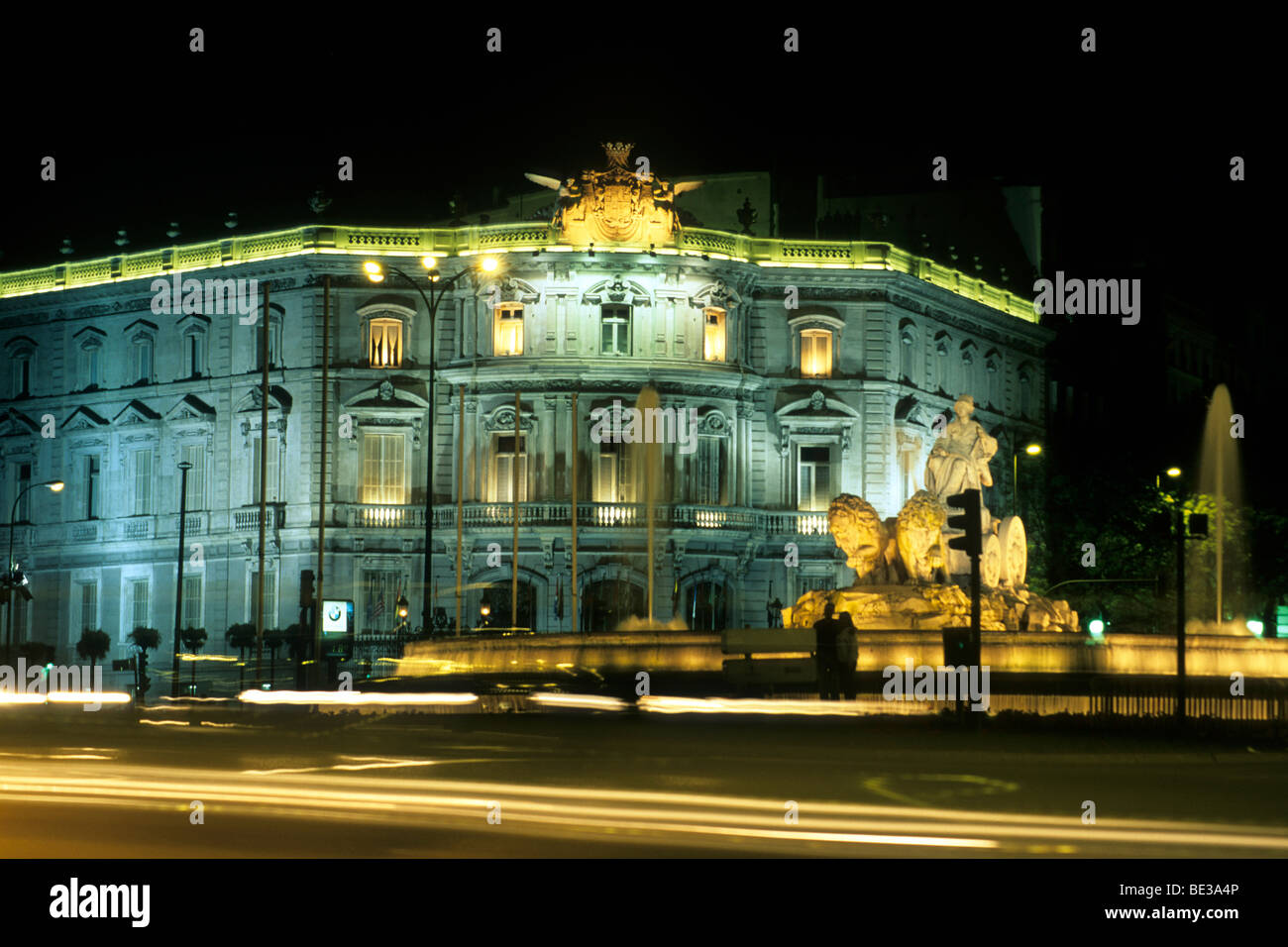 Neo-baroque palace Palacio de Linares at night, Casa America, Plaza de la Cibeles, Madrid, Spain, Europe Stock Photo
