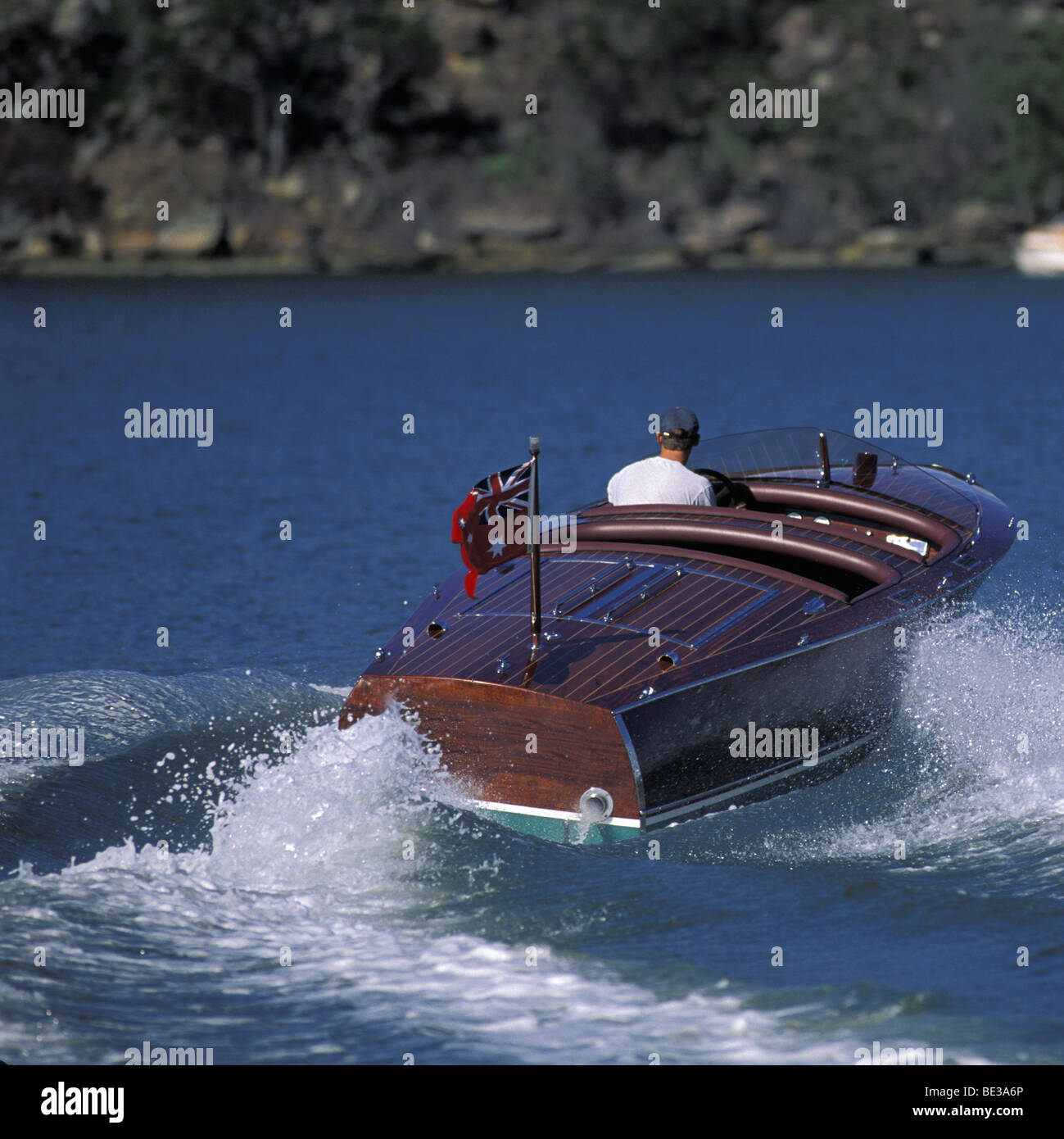 Power  boat on lake Stock Photo