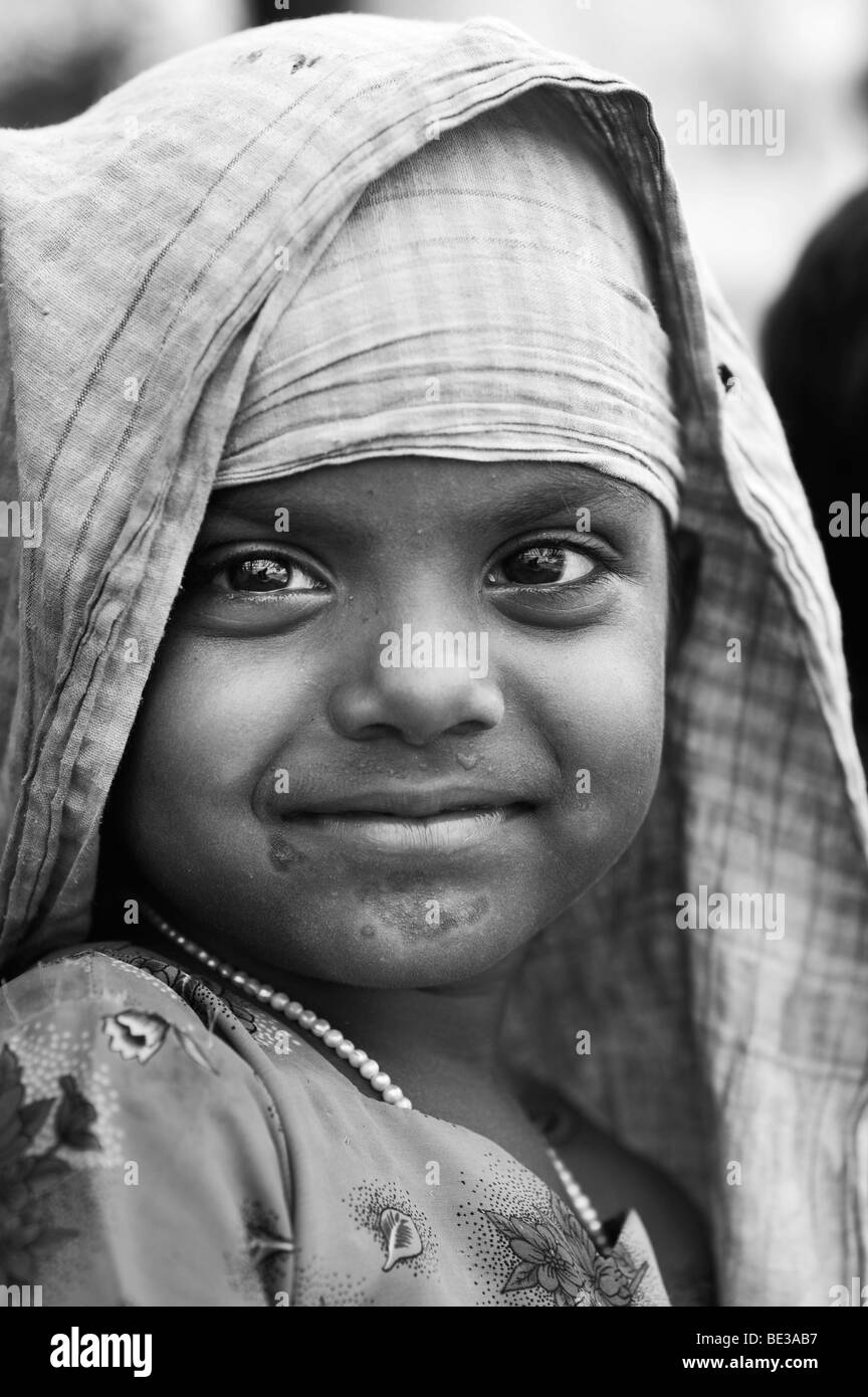 Happy young indian street girl portrait Stock Photo