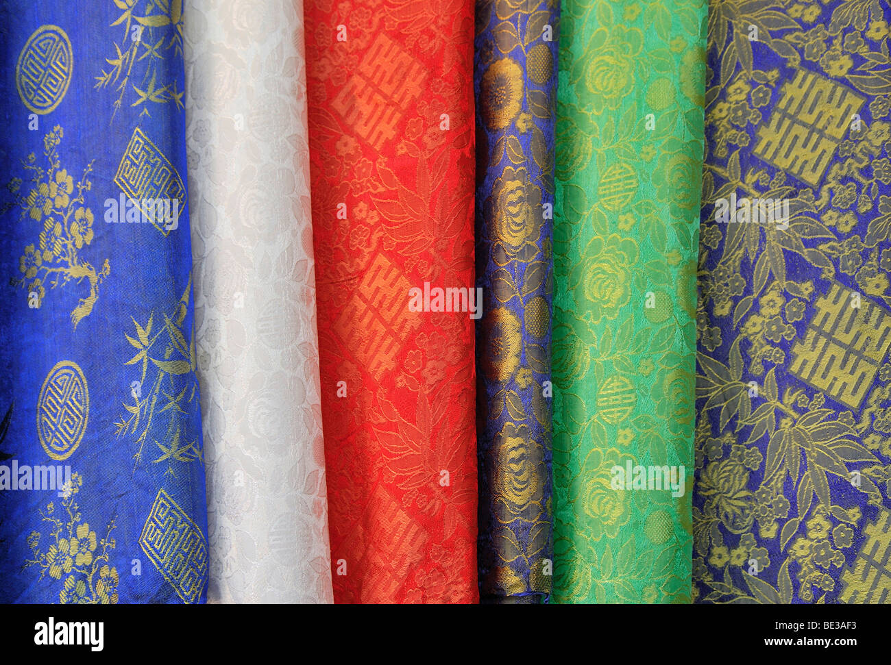 Various colorful silks, Dalat capital, Central Highlands, Vietnam, Asia Stock Photo