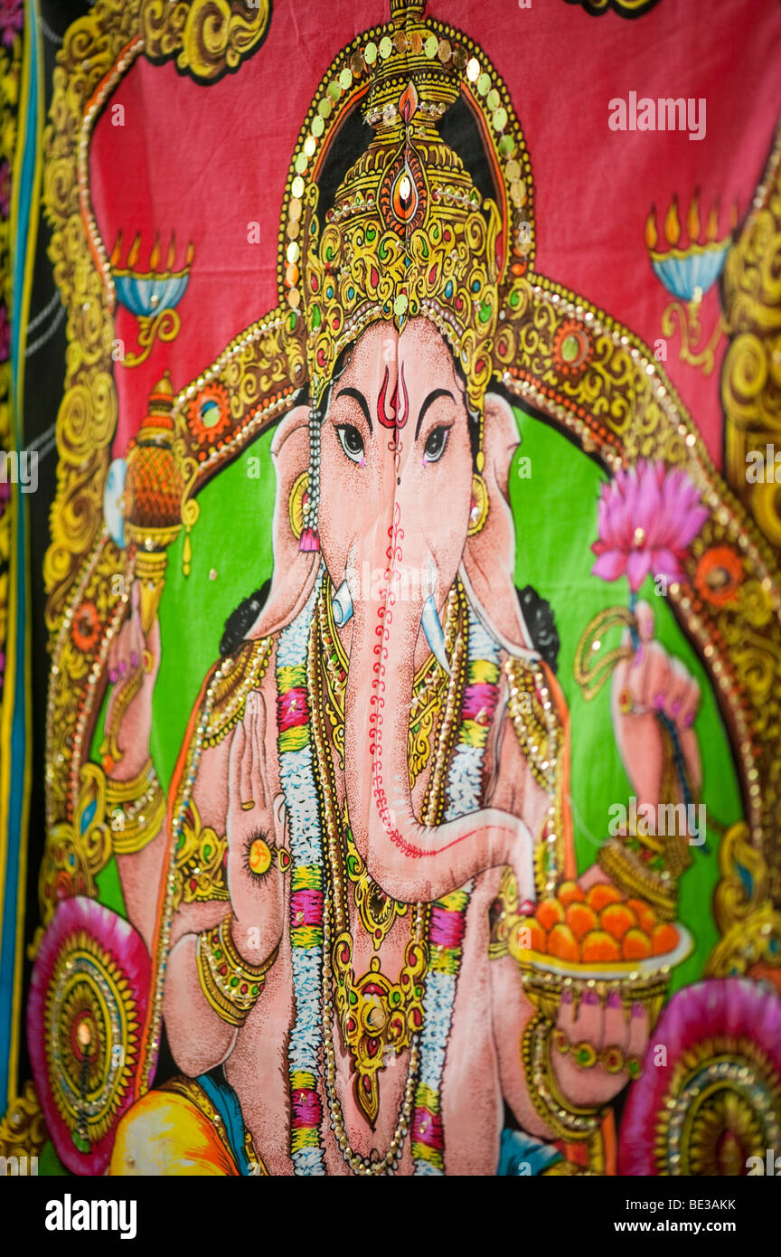 Lord Ganesha painted wall hanging Stock Photo