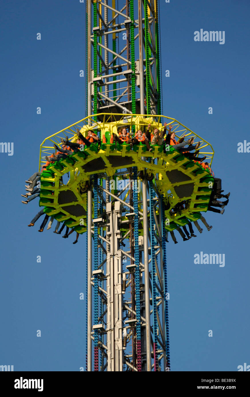 Power Tower amusement park ride at the Kiel Week 2008, Kiel, Schleswig-Holstein Stock Photo