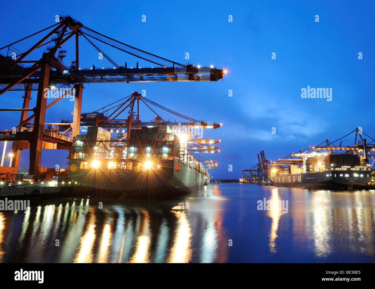 Container ship being loaded at the Eurogate, Hamburg, Germany, Europe Stock Photo