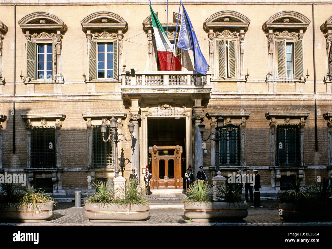 Portal with guards, Palazzo Madama, Italian Senate, Corso del Rinascimento, Rome, Lazio, Italy, Europe Stock Photo