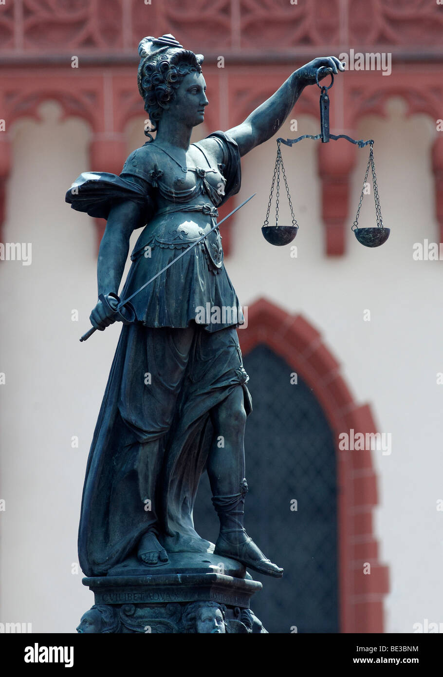 Lady Justice, Roemerberg Square, Ironman Germany, Frankfurt, Hesse, Germany, Europe Stock Photo