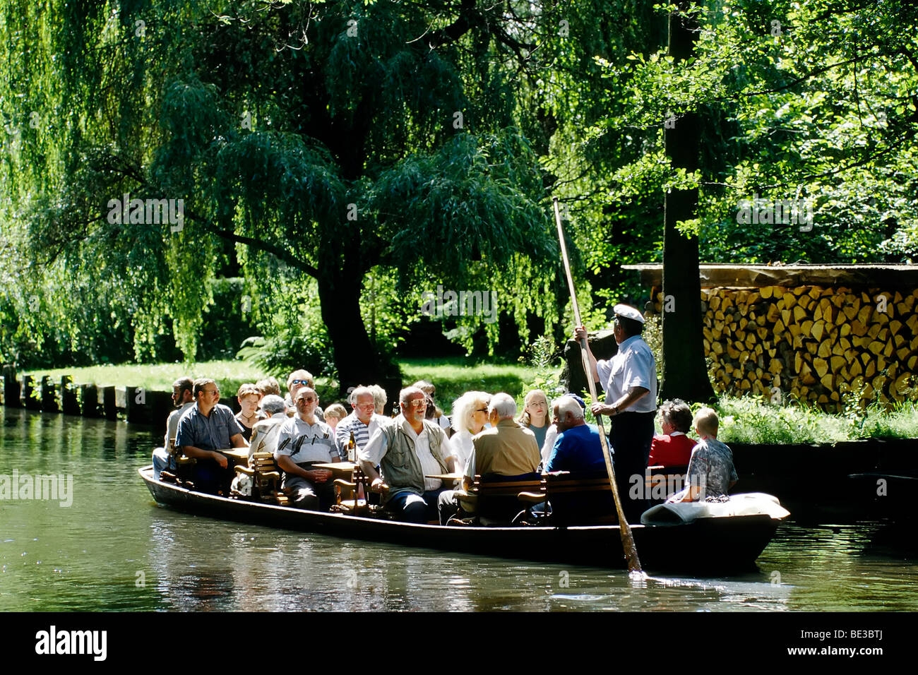 Boat tour in the Spreewald, Luebben, Brandenburg, Germany, Europe Stock Photo