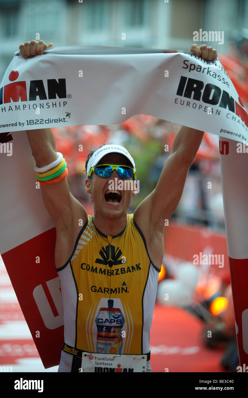 Triathlon, Timo Bracht, Germany, winner at the finish line, Ironman Germany,  Frankfurt, Hesse, Germany, Europe Stock Photo - Alamy