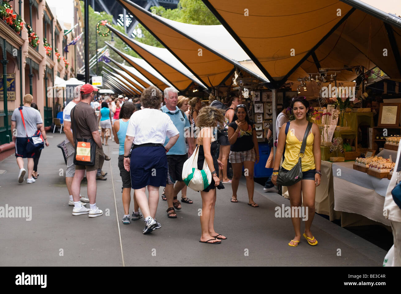 Shoppers browse the stalls at the popular Rocks Market. Sydney, New South Wales, AUSTRALIA Stock Photo