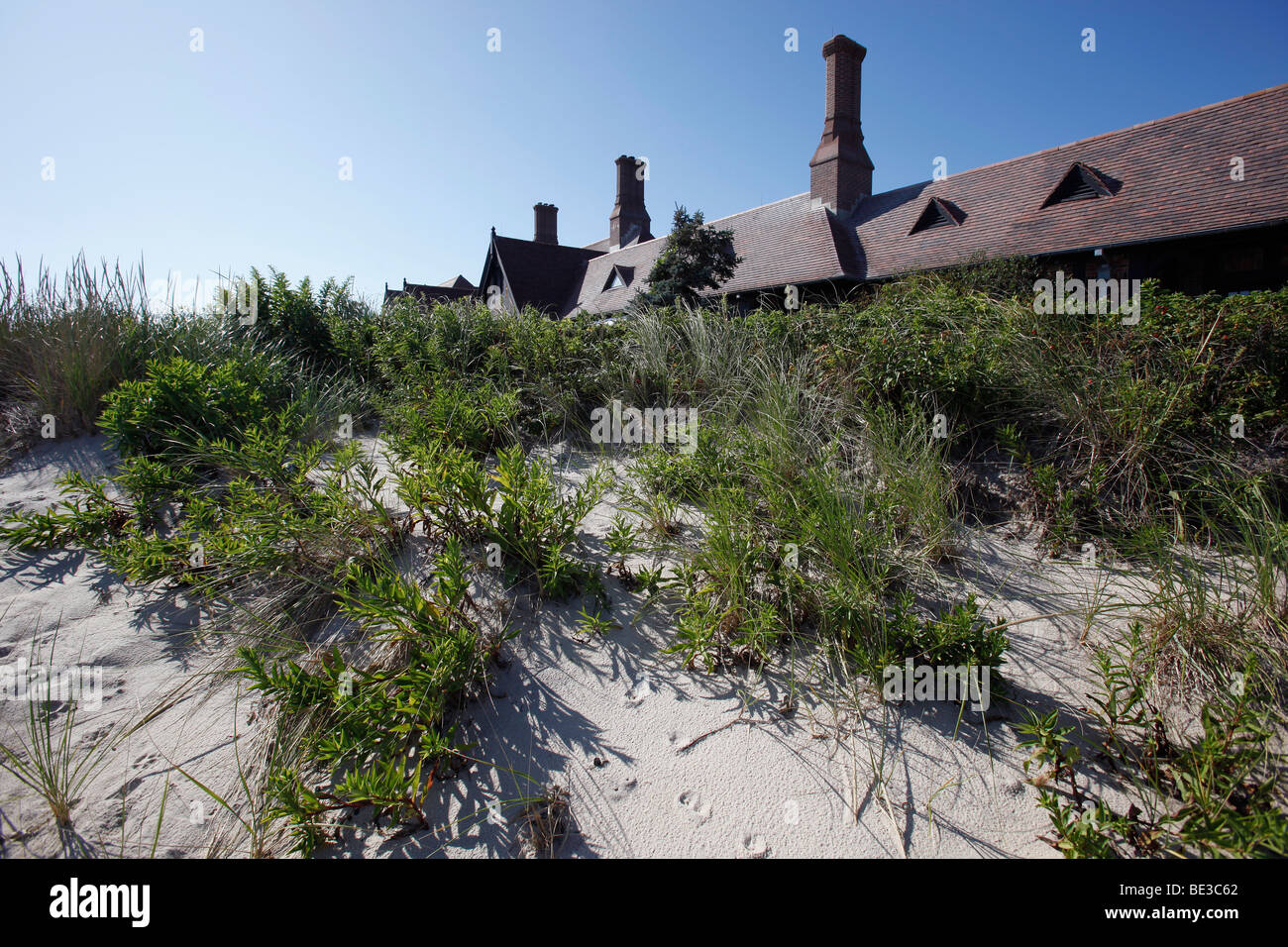 Big beach house, dunes, Southhampton, New York Stock Photo