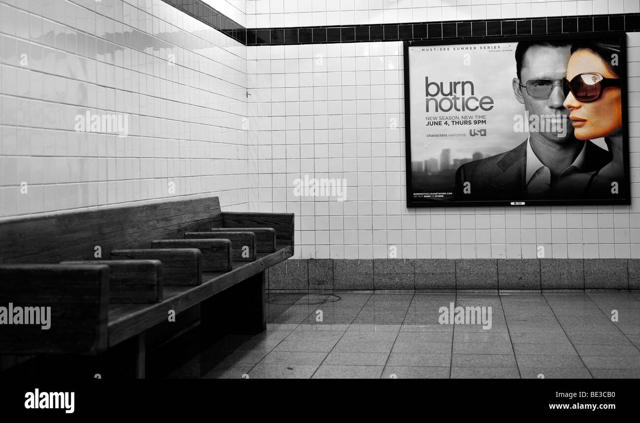Waiting bench in the subway, metro, New York, USA, North America Stock Photo