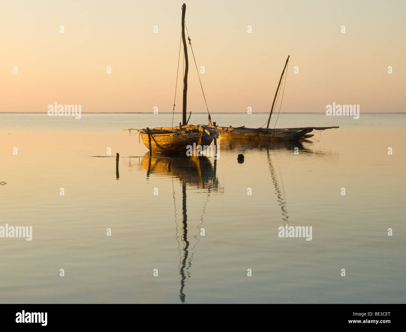 Two dhows at a Zanzibar sunrise Stock Photo
