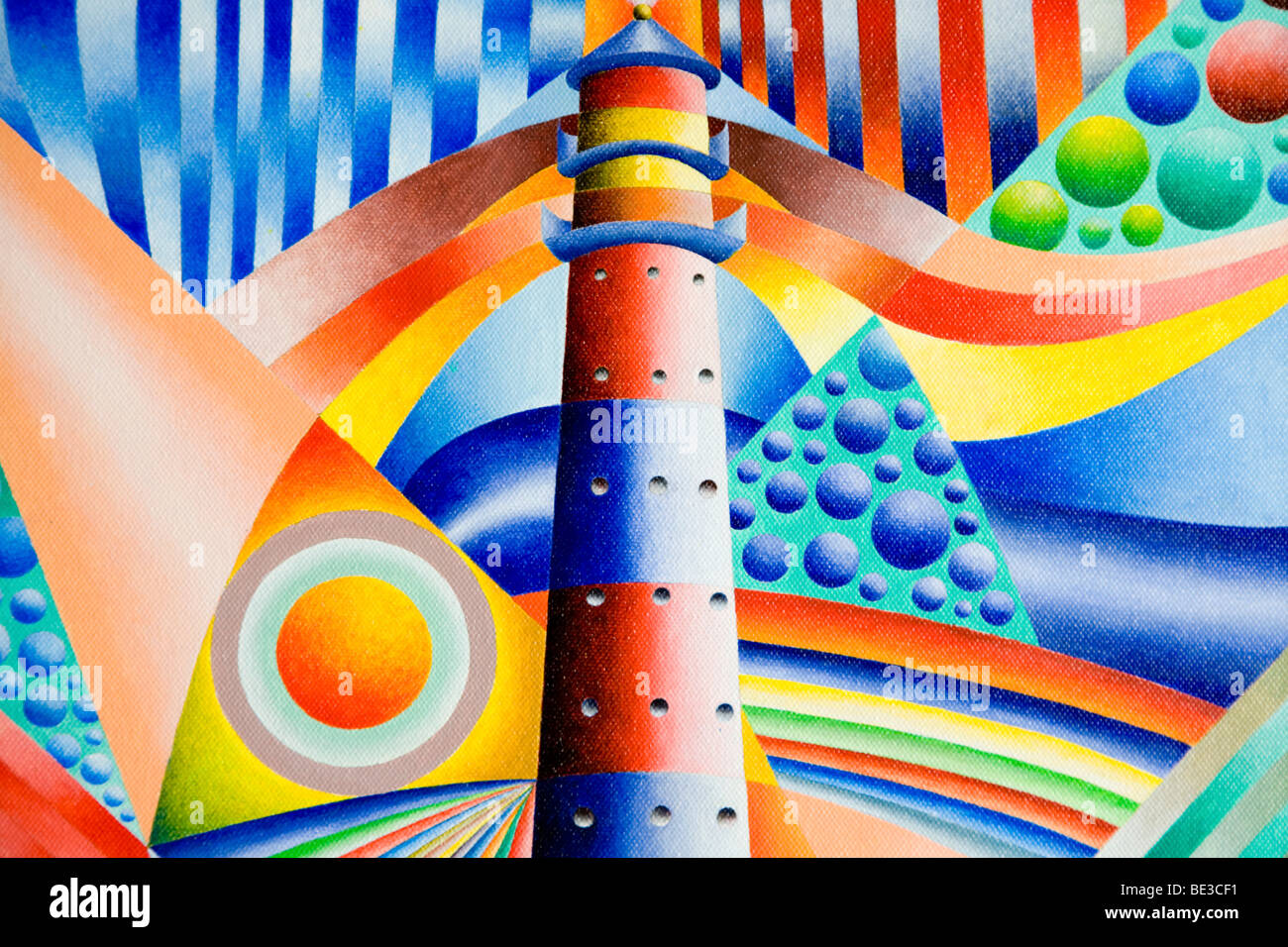 The lighthouse Westerheversand on the North Sea, acrylic picture, artist Gerhard Kraus, Kriftel, Germany Stock Photo
