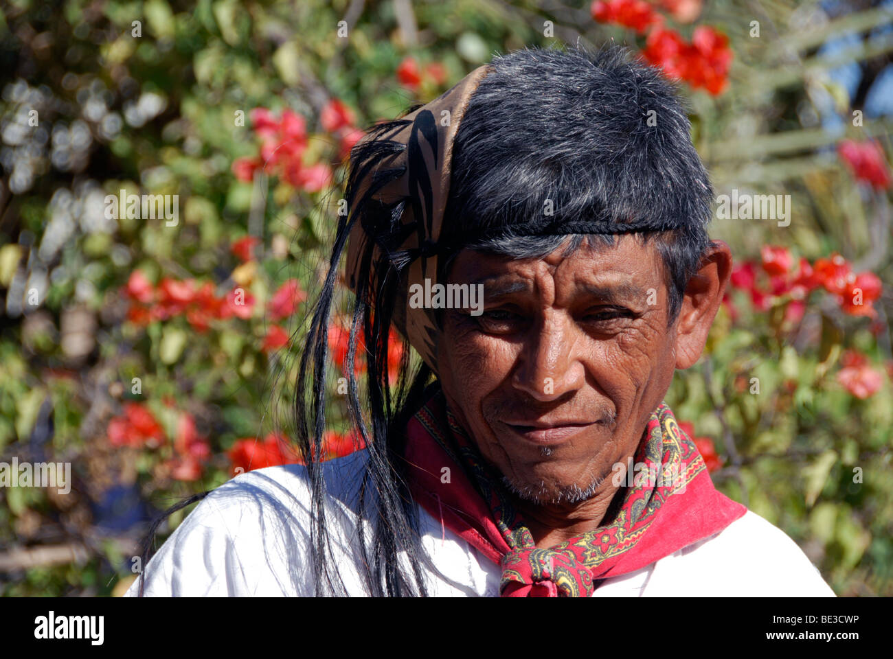 Mayo Indian man in traditional dress near El Fuerte, Sinaloa, Mexico