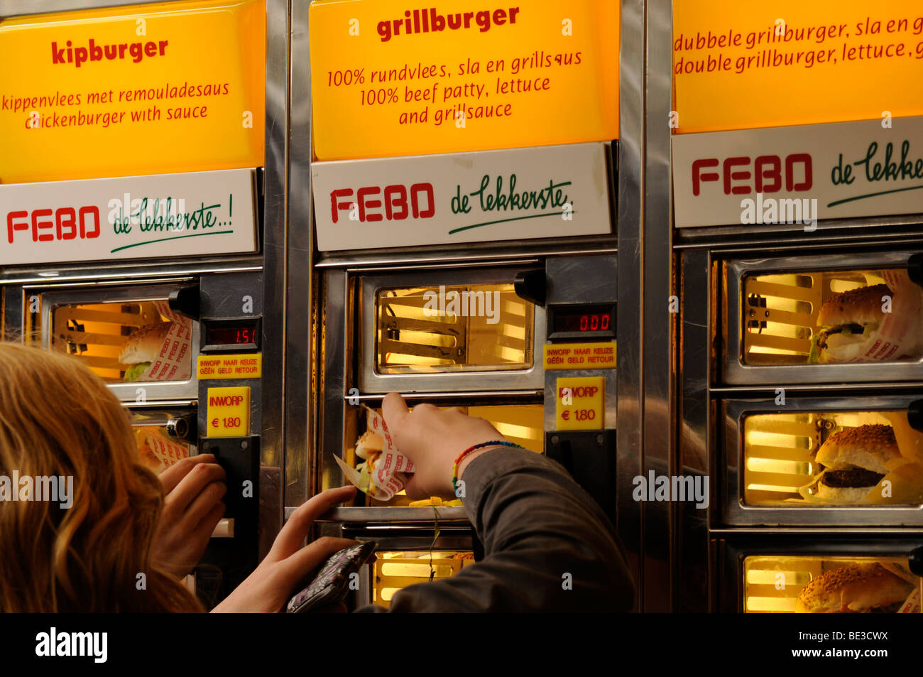 Food from a vending machine, Amsterdam, Netherlands, Europe Stock Photo