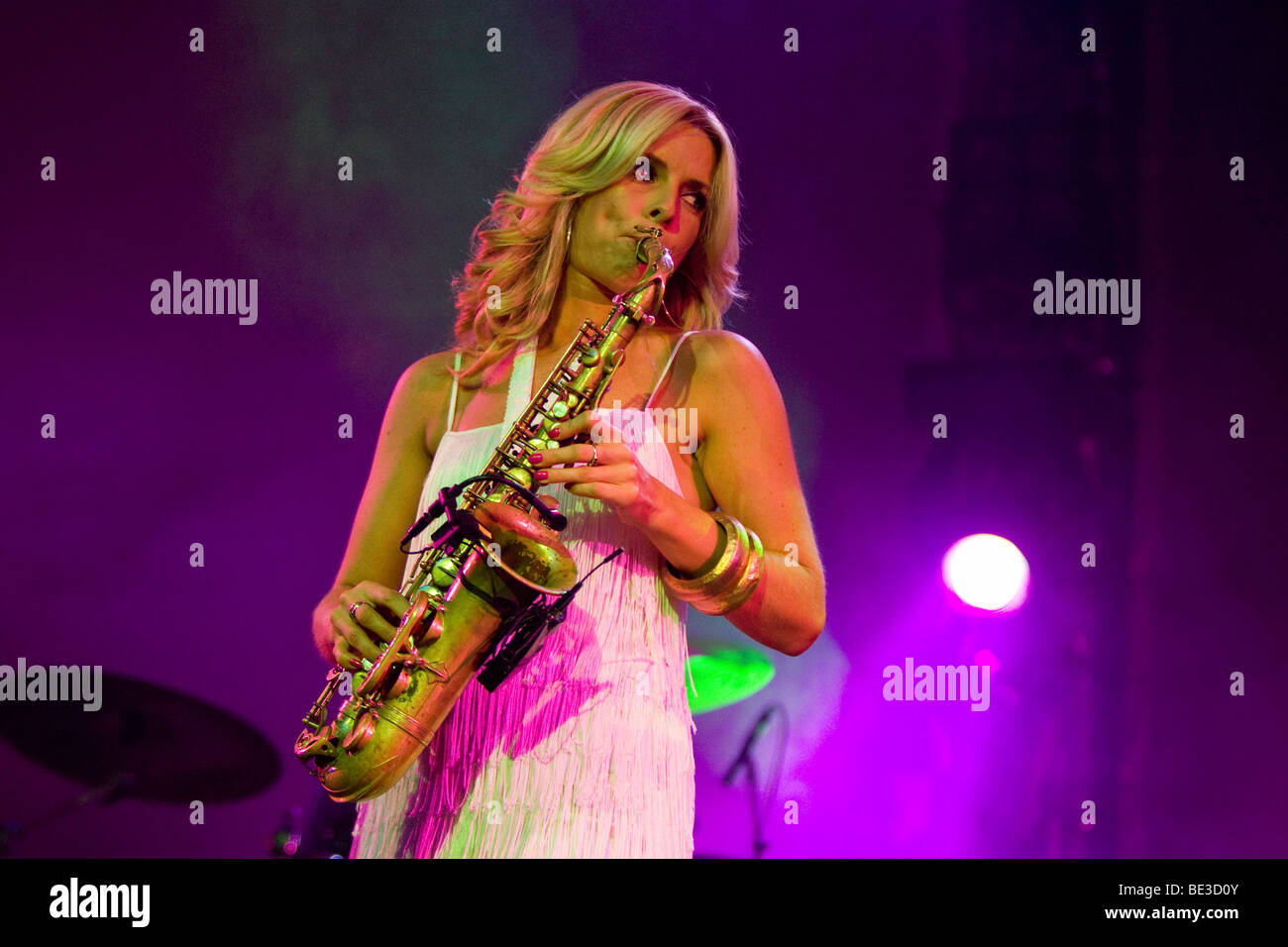 The Dutch saxophon player Candy Dulfer Live at the Blue Balls Festival in the Luzernersaal hall of the KKL in Lucerne, Switzerl Stock Photo