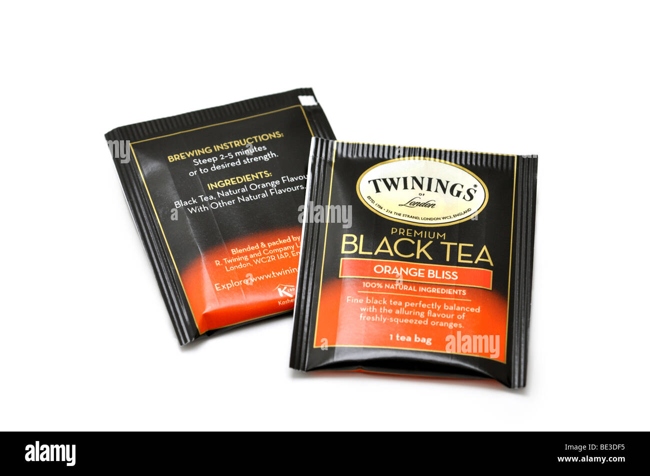 Black Tea Teabags. Stock Photo